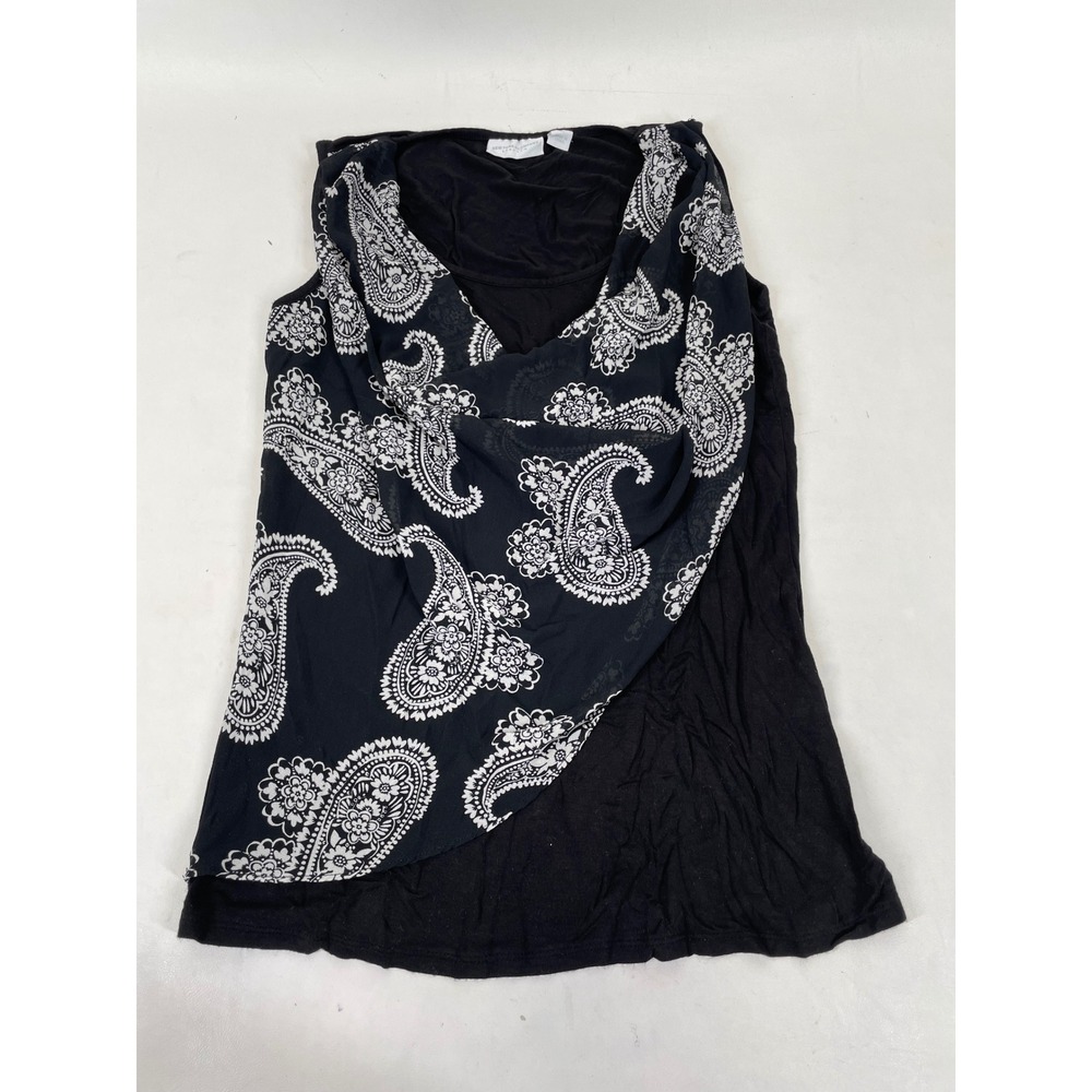 New York & Company Black Paisley Cowl Neck Tank Top XS Stretch Sleeveless